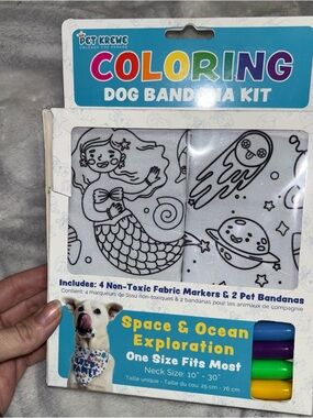 Pet Krewe Coloring Dog Bandana Kit - Space & Ocean Exploration NWT